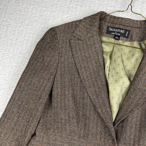Signature By Larry Levine Women Blazer Sz 10P Petite Lined Brown - Picture 3 of 16